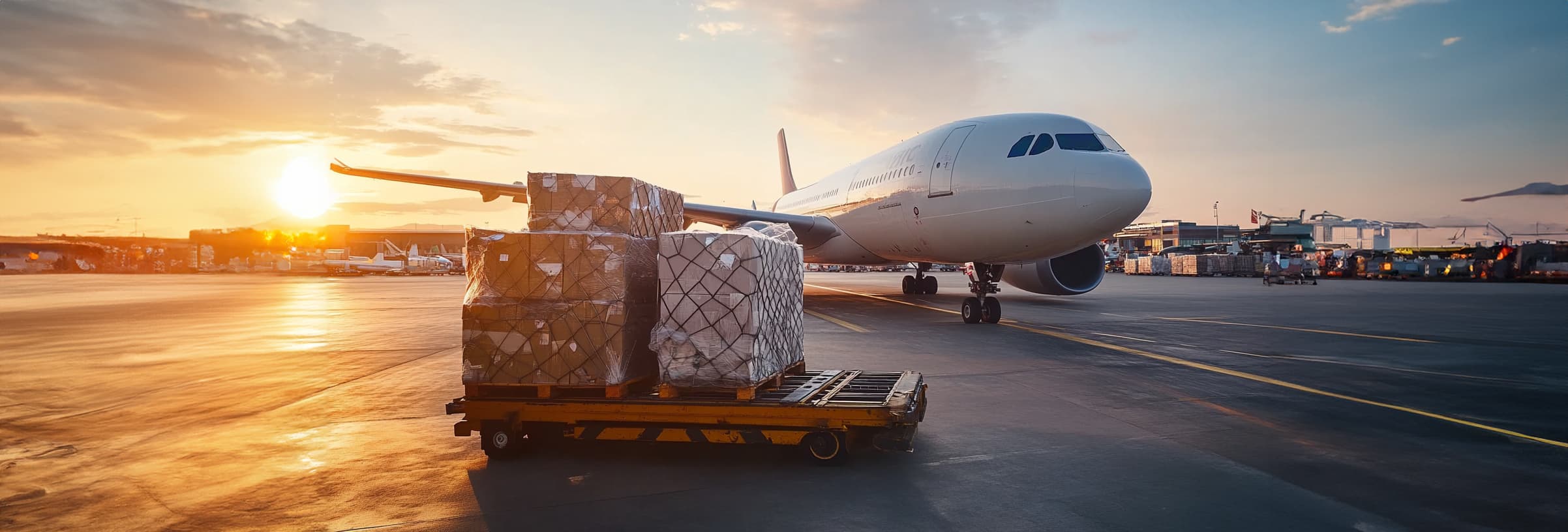 Air cargo transport at sunset