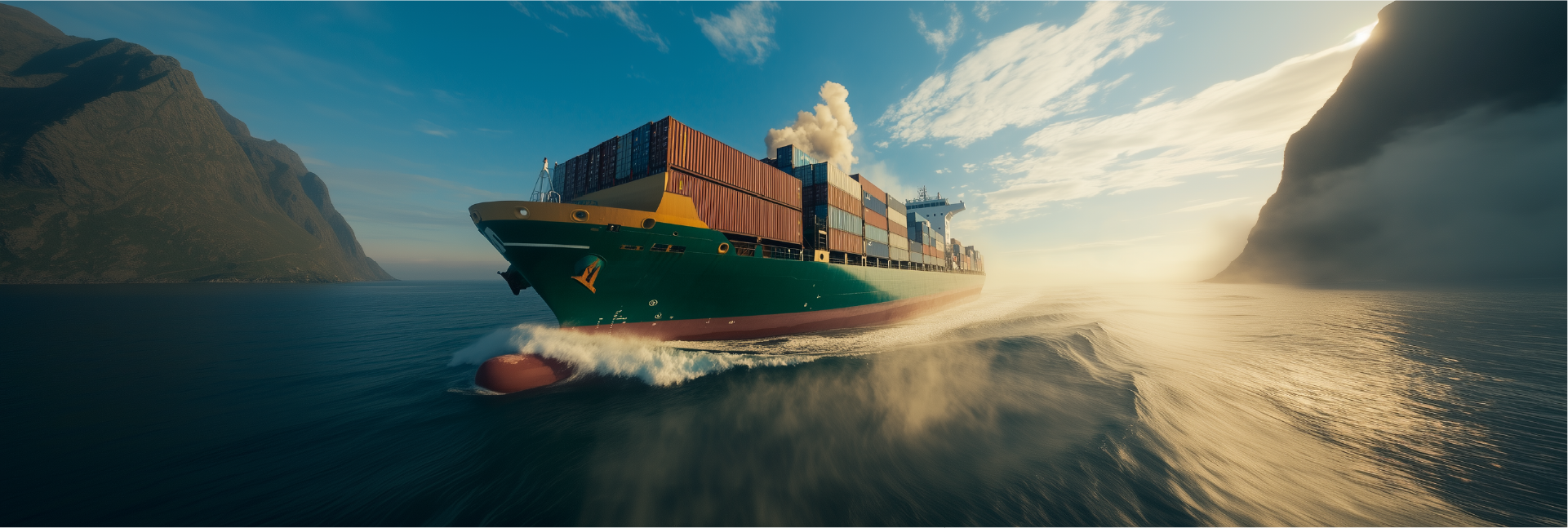 Ocean cargo transport at sunset